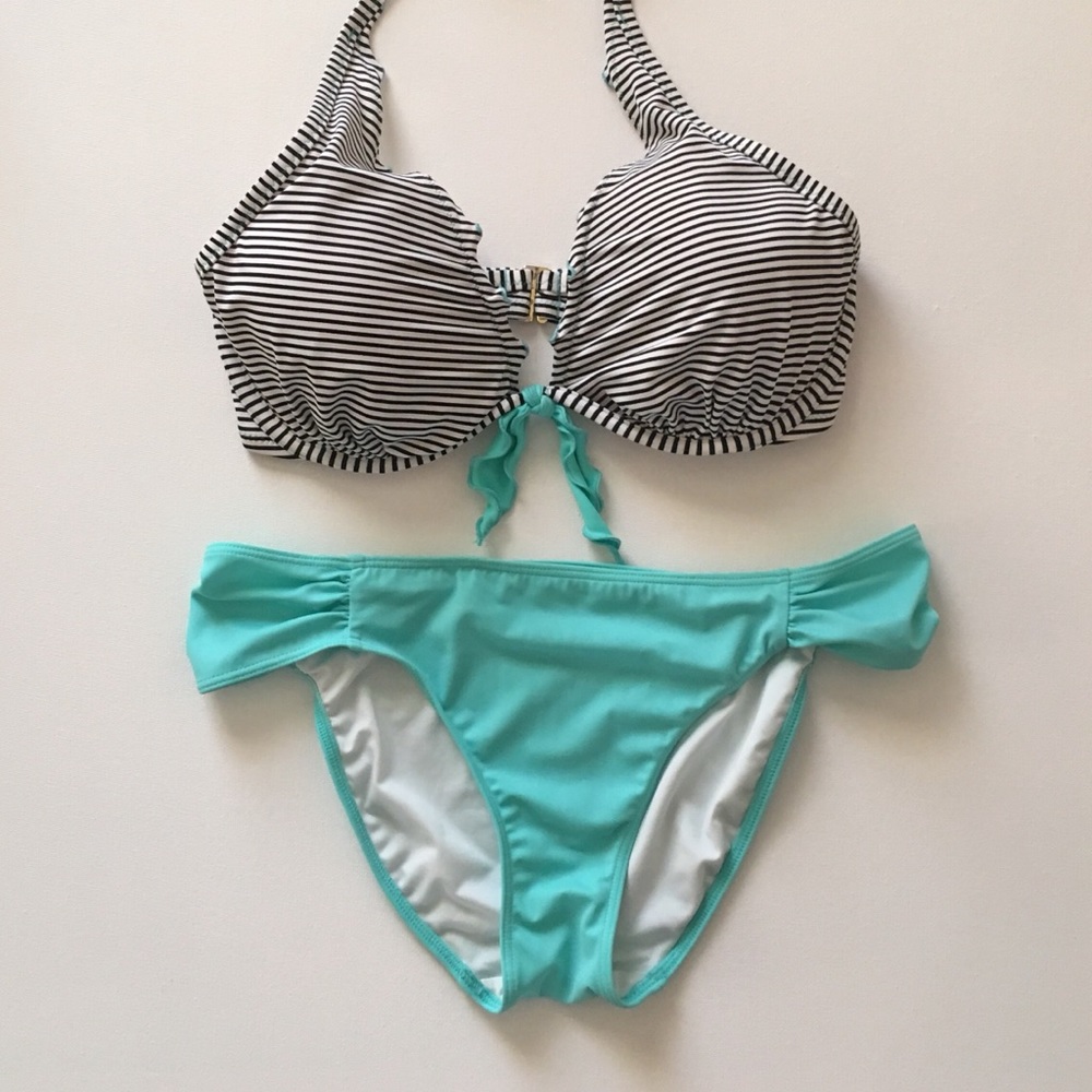 34DD Bikini Top & Medium PINK Turquoise bottoms